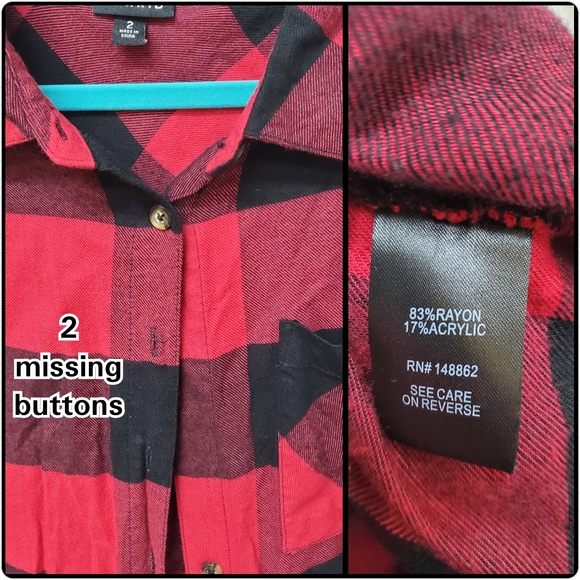 Torrid Buffalo Plaid Button-Up Shirt - Sz 2 - Picture 2 of 4